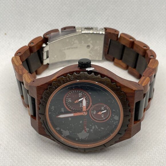 BEWELL W154A Men's Red/Black Sandalwood Analog Dial Quartz Wrist Watch YR42 - Picture 6 of 10